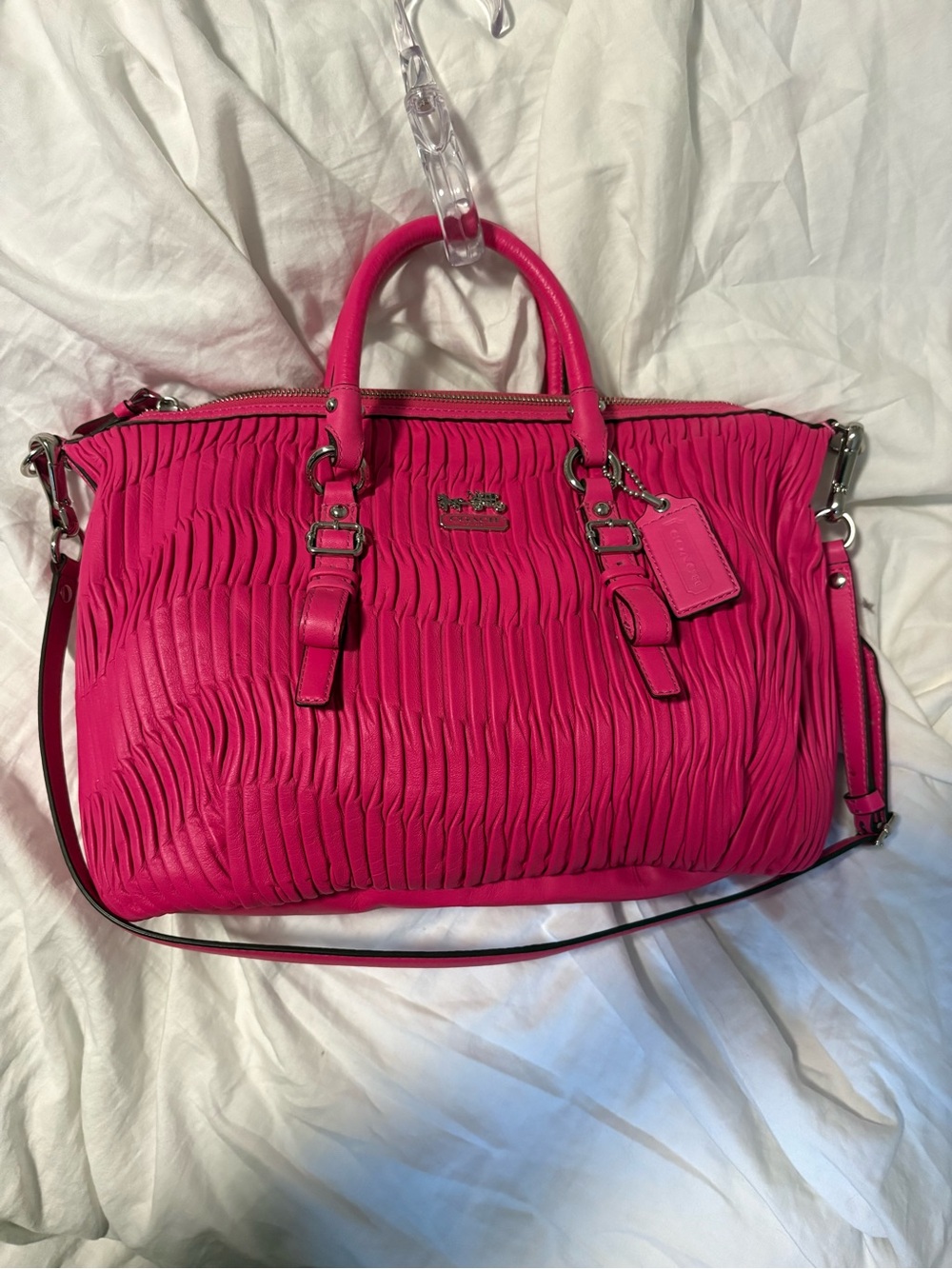 Y2K Coach Juliet, Pleated Hot Pink Leather Bag. Shoulder Bag & Cross Body